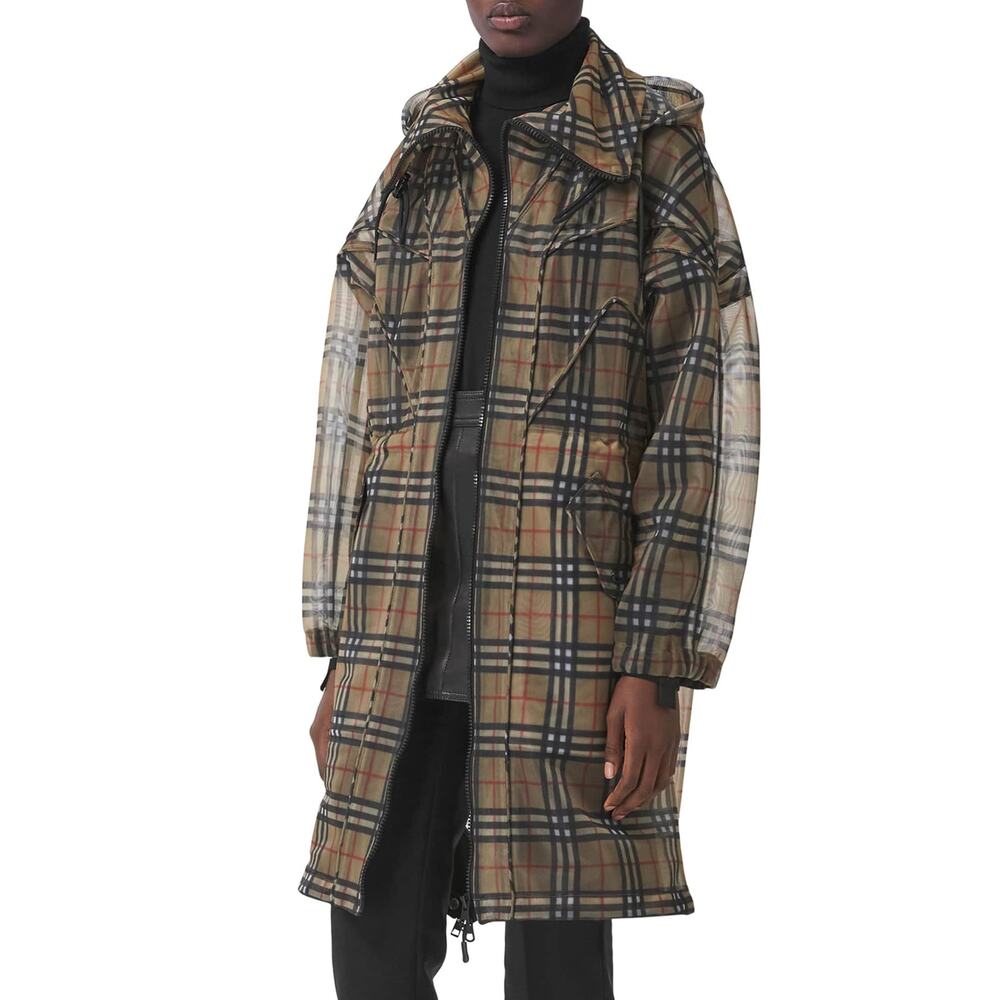 Burberry Nova Check Mesh Plaid Transparent Long Jacket - Picture 3 of 16
